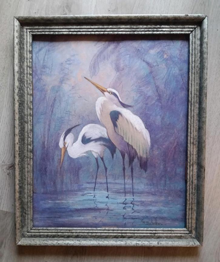 H.R Scholten (1893-1941) - Compositie met twee Reigers, Antiek en Kunst, Kunst | Schilderijen | Klassiek, Ophalen of Verzenden