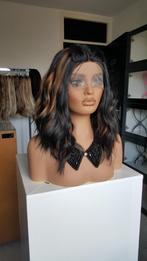 Basic Lace Pruik: Zwart met Bruine plukjes, wavy, Ophalen of Verzenden, Nieuw, Pruik of Haarverlenging