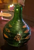 Vintage groene glazen vaas met maan-ster goudbewerking, Ophalen of Verzenden