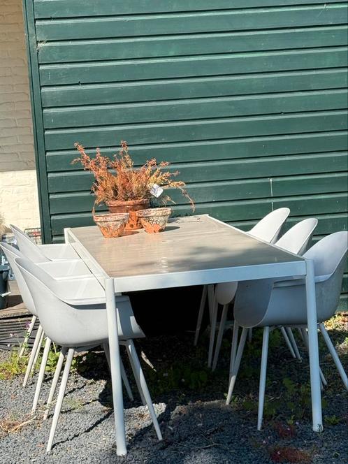 Beige (ikea) tuintafel 200 cm +6 stoelen bieden vanaf €222,-, Tuin en Terras, Tuinsets en Loungesets, Zo goed als nieuw, Kunststof
