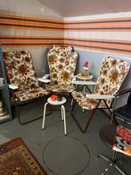 3 vintage jaren 70 tuinstoelen met bloemen en extra kussen, Ophalen, ?, Zo goed als nieuw, Metaal