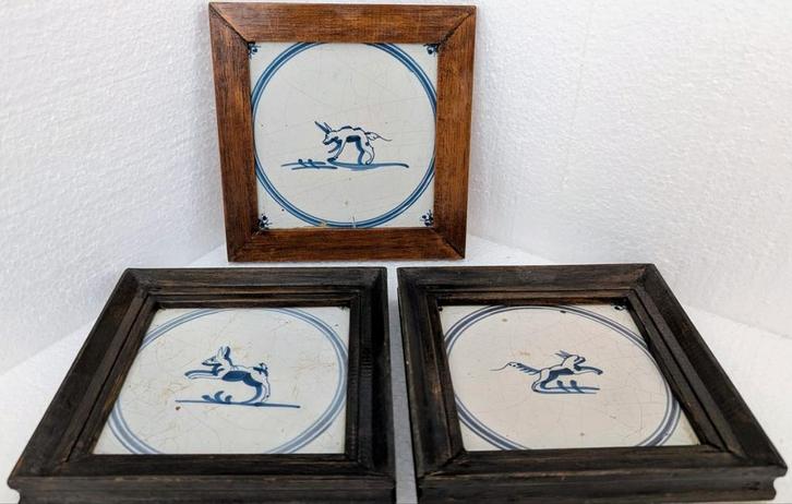 3 Antieke Delfsblauwe Springertjes Tegels, Antiek en Kunst, Antiek | Wandborden en Tegels, Ophalen of Verzenden