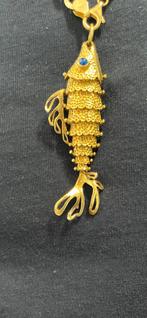 Goud vis hanger met kleursteen 750k(18)k, Ophalen of Verzenden, Goud, Hanger