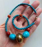 Vintage Oosterse ketting: turquoise + rode schuim koraal, Ophalen of Verzenden, Overige materialen, Ketting, Met edelsteen