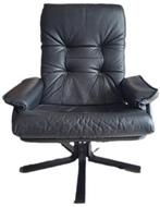 Draaistoel zwart leder, Ophalen, Minder dan 75 cm, Leer, Zo goed als nieuw