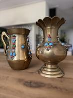 Boho Messing Vaas & Kan – 70’s Vintage met Halfedelstenen, Ophalen of Verzenden