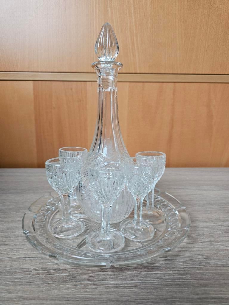 Kristallen Karaf Set met Dienblad en Glaasjes, Ophalen