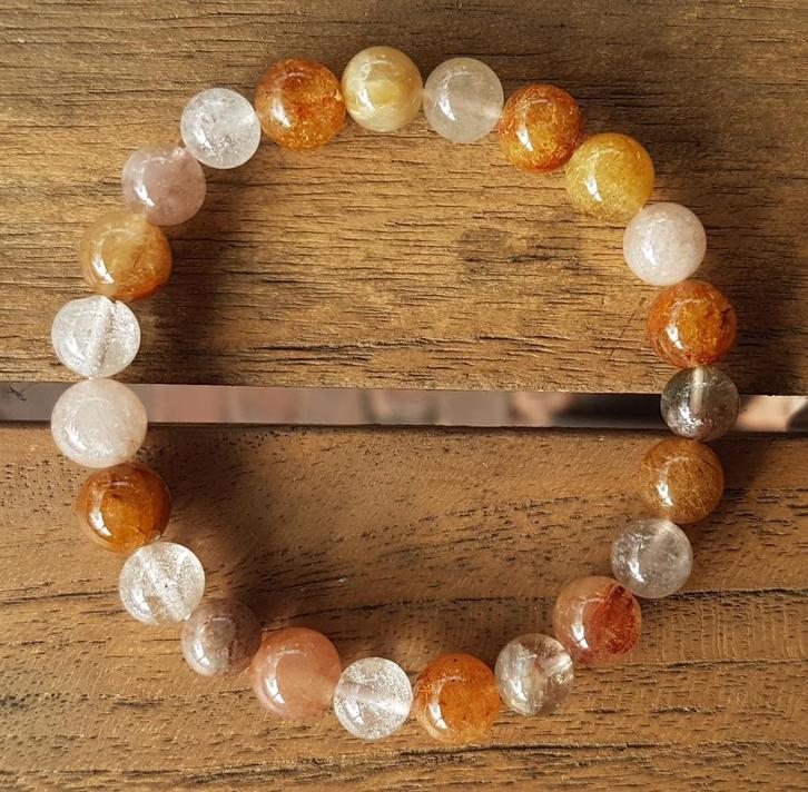 DB48 Armband witte en koper rutielkwarts 7,5-8mm, Sieraden, Tassen en Uiterlijk, Armbanden, Nieuw, Overige materialen, Oranje