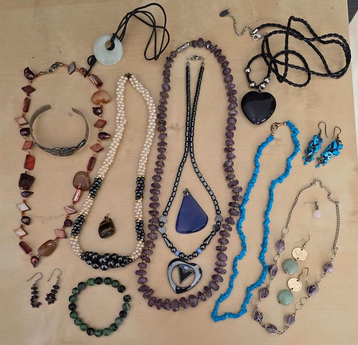 Partij Sieraden met Edelstenen, Sieraden, Tassen en Uiterlijk, Kettingen, Gebruikt, Steen of Mineraal, Overige kleuren, Met edelsteen