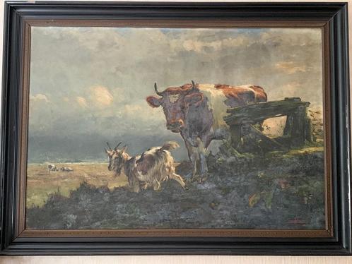 landschap met koe en geit van Frans Simons (1855-1919), Antiek en Kunst, Kunst | Schilderijen | Klassiek, Ophalen