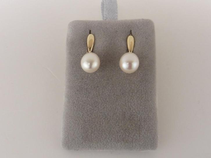 Gouden oorhangers met parel en zirkonia                  G57, Sieraden, Tassen en Uiterlijk, Oorbellen, Gebruikt, Knopjes of Stekers