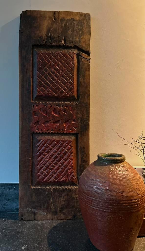 Oude deur luik wandpaneel India oosters sober sleets imperfe, Antiek en Kunst, Curiosa en Brocante, Ophalen