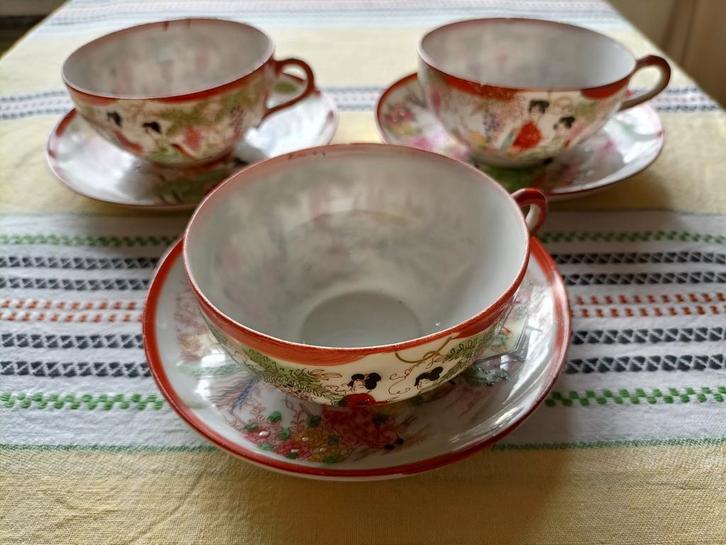 3 setjes Kutani kop en schotel (+ 3 extra schotels), Antiek en Kunst, Antiek | Servies compleet, Ophalen of Verzenden
