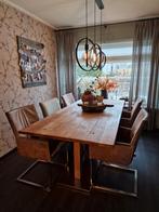 Grote robuuste eettafel met bijzonder onderstel, Huis en Inrichting, Tafels | Eettafels, Ophalen, Gebruikt, 100 tot 150 cm, Teakhout