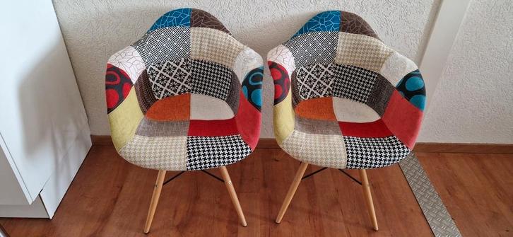 2x patchwork stoelen - setprijs 25eu, Huis en Inrichting, Stoelen, Zo goed als nieuw, Twee, Stof, Ophalen