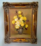 Gesigneerd Bloem Schilderij in Gouden Lijst van Hout 54X44CM, Ophalen of Verzenden