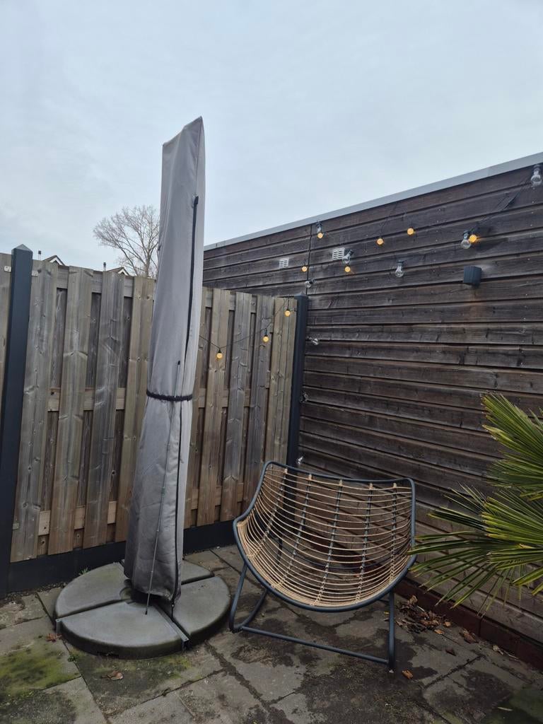 Zweefparasol 3x3 meter met tegels en hoes, Ophalen, Zo goed als nieuw, Zweefparasol, Verstelbaar