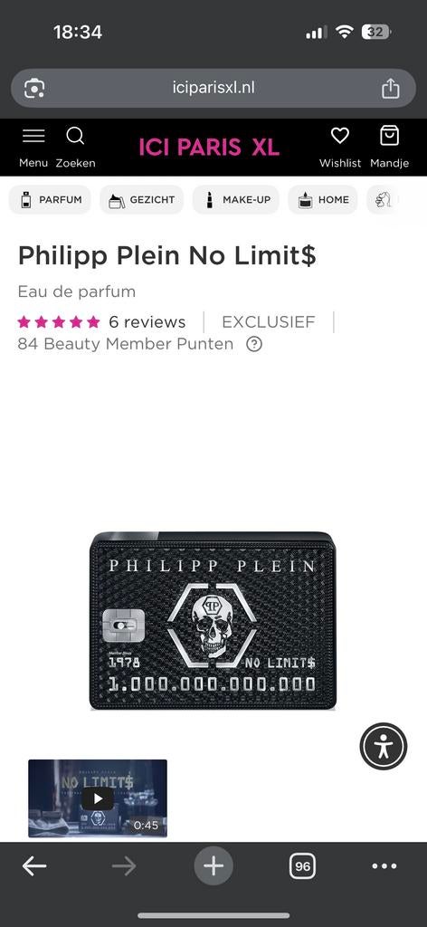Philipp Plein No Limit$ Eau de parfum, Ophalen of Verzenden, Nieuw