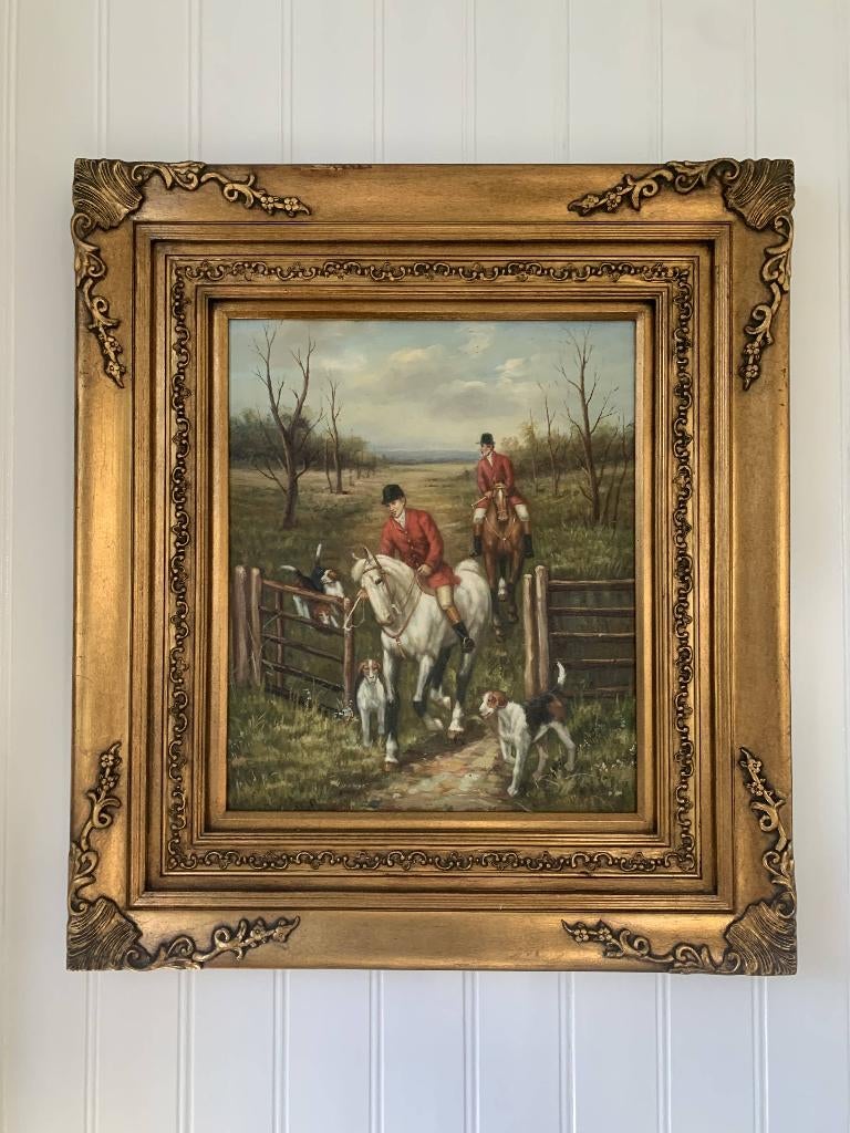 Prachtig groot olieverfschilderij Engels jachttafereel, Antiek en Kunst, Kunst | Schilderijen | Klassiek, Ophalen