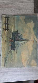Olieverf schilderij Schip met wolkenlucht, Antiek en Kunst, Ophalen of Verzenden