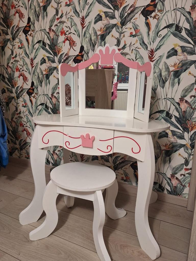 Kaptafel met krukje voor kinderen - maken up tafel, Huis en Inrichting, Tafels | Kaptafels, Ophalen, Gebruikt, Leuk, 50 tot 100 cm