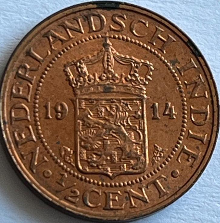 Nederlands-Indië schitterende halve cent 1914, Postzegels en Munten, Munten | Nederland, Losse munt, Overige waardes, Vóór koninkrijk