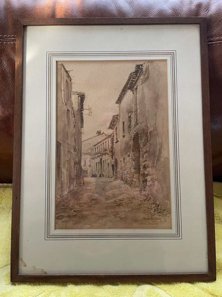Aquarel europese straat, Antiek en Kunst, Kunst | Etsen en Gravures, Ophalen of Verzenden
