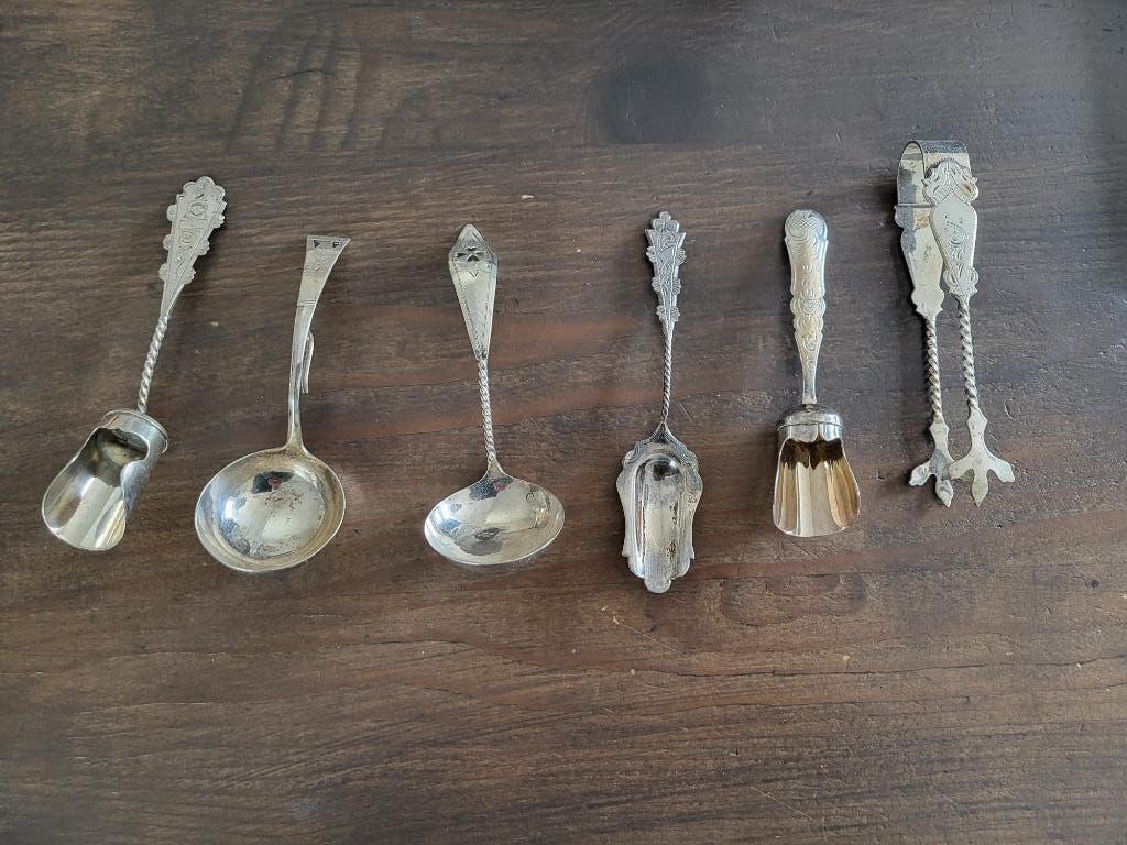 Antiekzilveren room en suikerschepjes, Antiek en Kunst, Ophalen of Verzenden