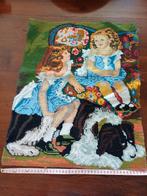 Borduurwerk ,,meisjes met hond,, zonder lijst., Ophalen of Verzenden, Gebruikt, Handborduren, Overige typen