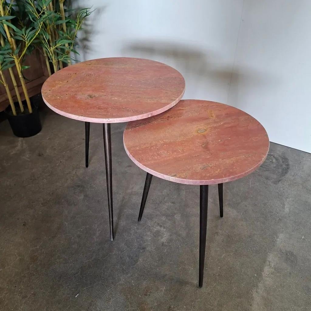 Set van 2 bijzettafels ZECA Travertin / Brons Light & Living, Ophalen, ., Rond, Nieuw