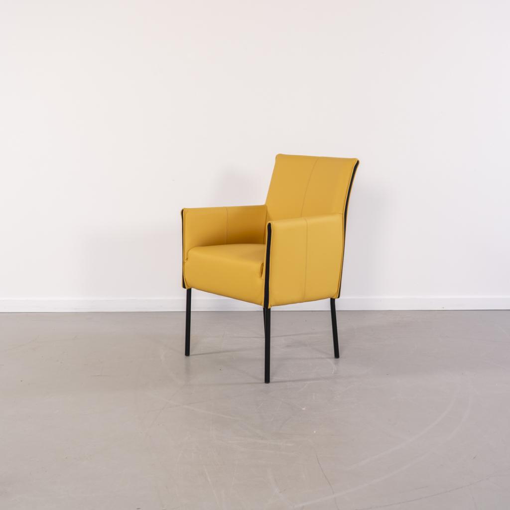 6x Milano Designer Eetkamerstoel Saffraangeel Leer - Zwart, Huis en Inrichting, Stoelen, Niet ingevuld, Overige kleuren, Niet ingevuld