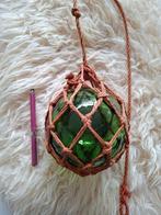 Vintage Glazen-bol-macramé-hanger - Visnet - Drijver - 60's, Antiek en Kunst, Ophalen of Verzenden