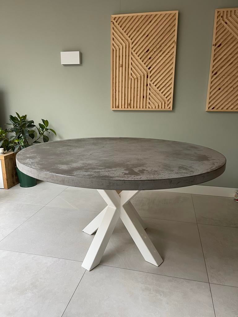 Ronde eettafel 140cm 4-8 persoons grijs wit modern maatwerk, Huis en Inrichting, Tafels | Eettafels, Ophalen, Overige materialen