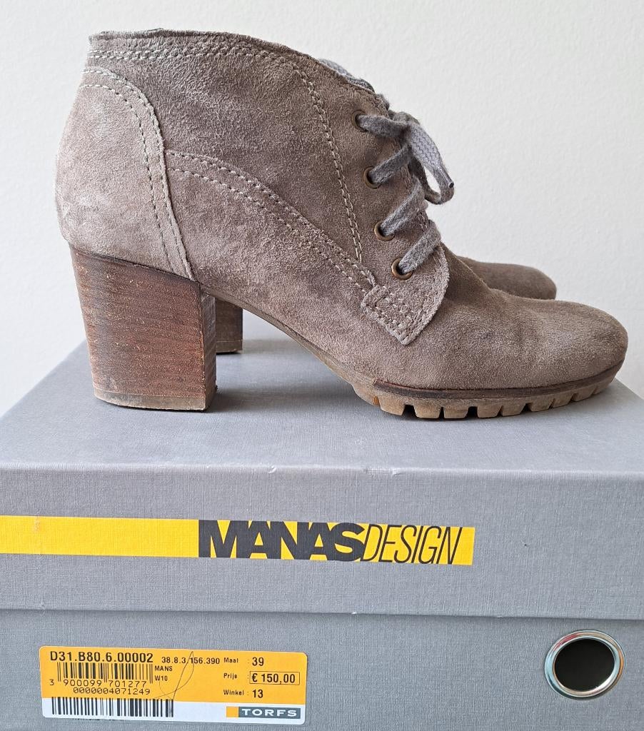 Manas Design suede laarsjes taupe/grijs maat 39, Ophalen of Verzenden, Grijs, Gedragen, Manas Design
