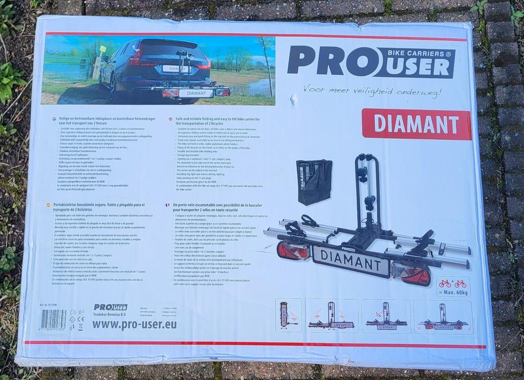 Prouser Diamant Fietsendrager + opberghoes – Nieuw in doos, Ophalen, Elektrische fiets, Zo goed als nieuw, 2 fietsen