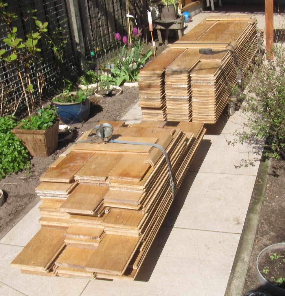 vloerplanken eiken [gebruikt], Doe-het-zelf en Verbouw, Vloerdelen en Plavuizen, Ophalen, Gebruikt, 10 m² of meer, 10 tot 30 cm