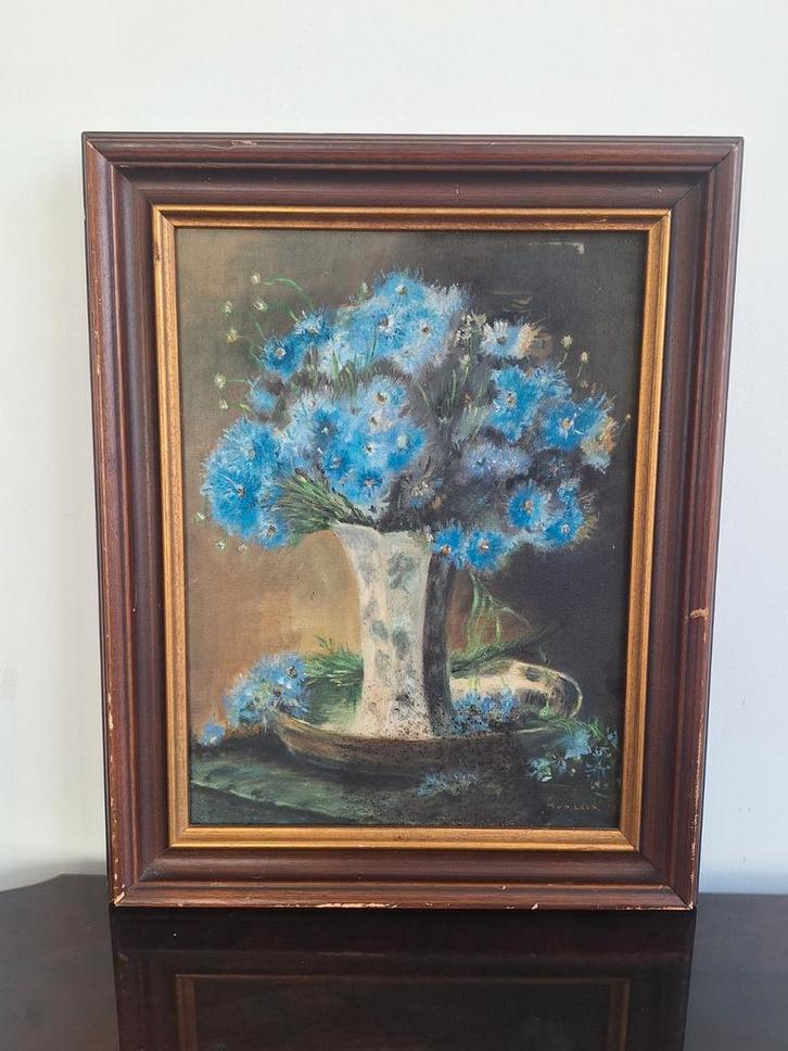 Schilderij van bloemen in vaas, Antiek en Kunst, Kunst | Schilderijen | Klassiek, Ophalen of Verzenden