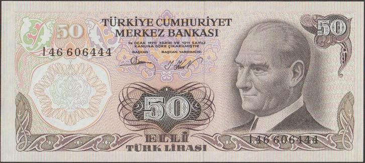Turkije 50 lirasi ND(1976) XF p.188(2) (#75), Postzegels en Munten, Bankbiljetten | Azië, Los biljet, Zuidoost-Azië, Verzenden