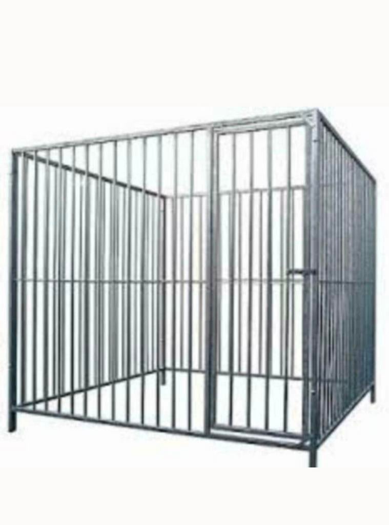 Gegalvaniseerde hondenkennel met loopdeur, Dieren en Toebehoren, Hondenhokken, Ophalen, Zo goed als nieuw, 110 cm of meer, 100 cm of meer