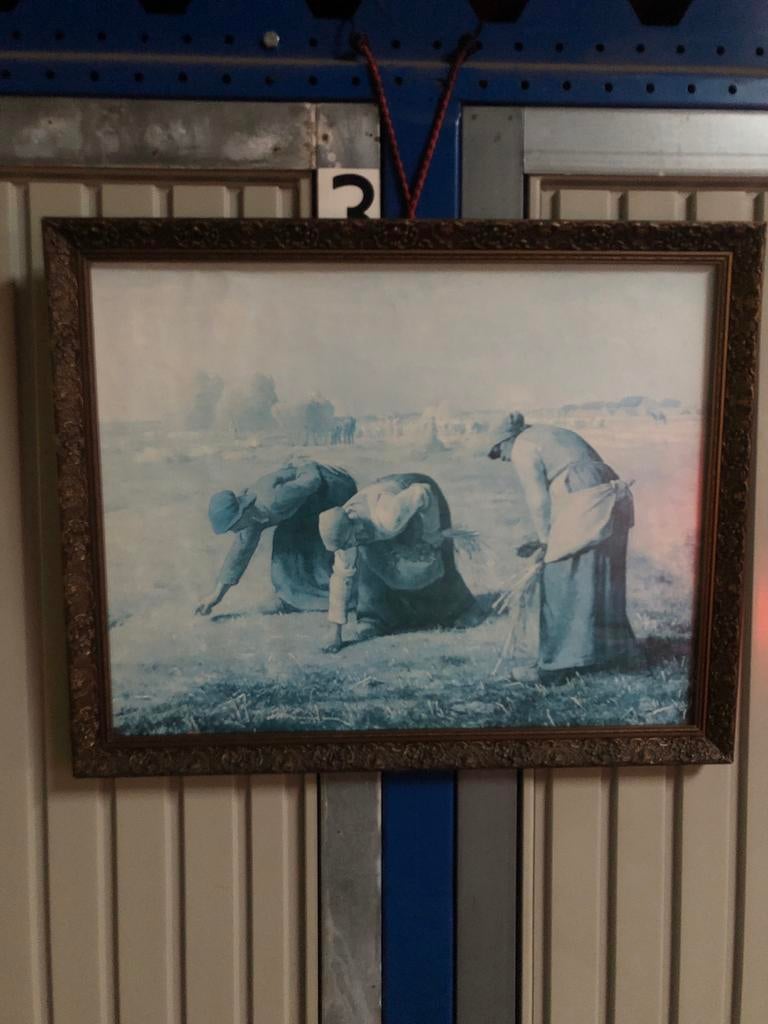 Ingelijste reproductie van 'De Arenleessters' van Millet, Antiek en Kunst, Kunst | Schilderijen | Klassiek, Ophalen of Verzenden