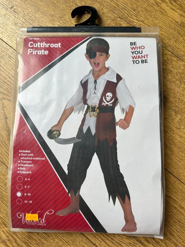 Piratenpak 8-10 jaar ongebruikt, Ophalen, Zo goed als nieuw, Overige maten