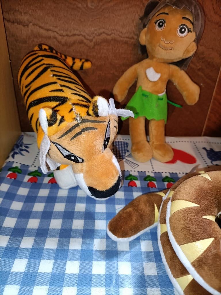 4 Jungle Book knuffels Mowgli, tijger slang panter, Ophalen of Verzenden, Zo goed als nieuw, Overige typen