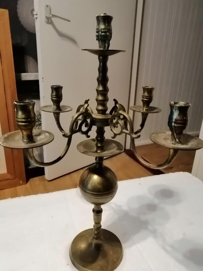 Mooie Oud Hollandse kandelaar, 5-arms, met zg. 'heksenbal'., Antiek en Kunst, Ophalen of Verzenden, Koper
