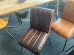 Set van 4 vintage eetkamerstoelen echt leer en metaal, Ophalen, Gebruikt, Bruin, Leer