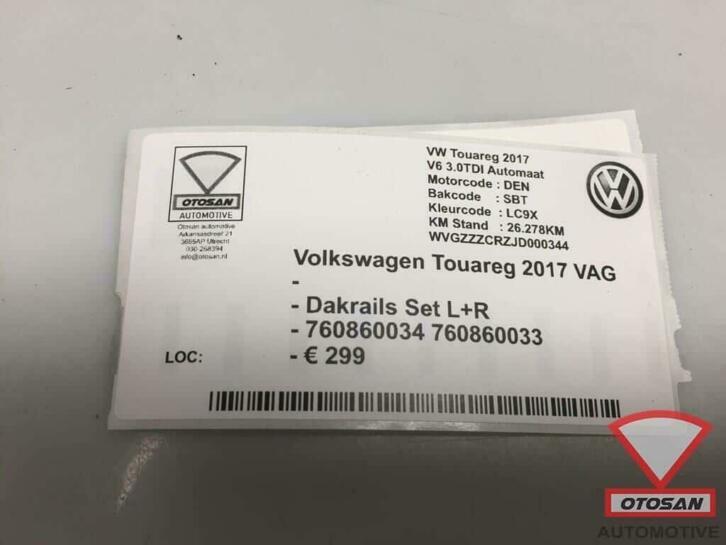 vw touareg 2017 dakrails chroom set l+r 760860034 760860033, Gebruikt, Volkswagen, Volkswagen AG, Berliner Ring 2
38440  Wolfsburg, DE