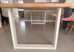 Eiken eetkamertafel 1 x 2.50 meter met wit ijzeren onderstel, Ophalen, Gebruikt, 200 cm of meer, 50 tot 100 cm