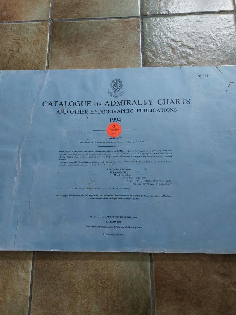 Diverse zeekaarten en catalogus (1994), Gelezen, Admiralty / Nautische Veröffentlichung, Landkaart, 1800 tot 2000