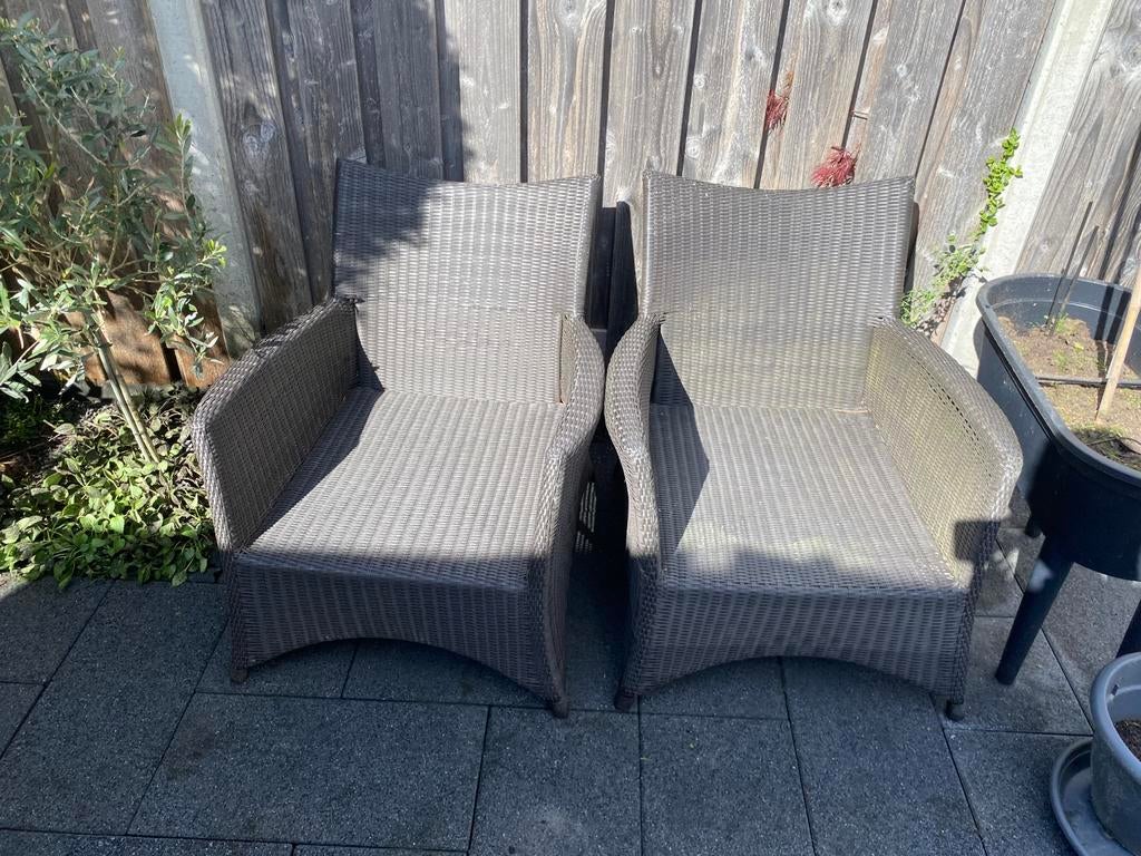 ️ TWEE Terrasstoelen | terras | lounge | stoelen, Ophalen, Zo goed als nieuw, Kunststof, 2 zitplaatsen