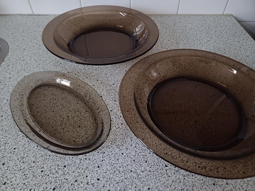 2 Rookglas schalen &1 klein schaaltje, Gebruikt, Ophalen of Verzenden, Overige stijlen, Glas