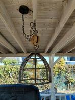 Industriële hanglamp met katrol en kooi, Ophalen, Industrieel, Vintage, Landelijk, Zo goed als nieuw, 75 cm of meer
